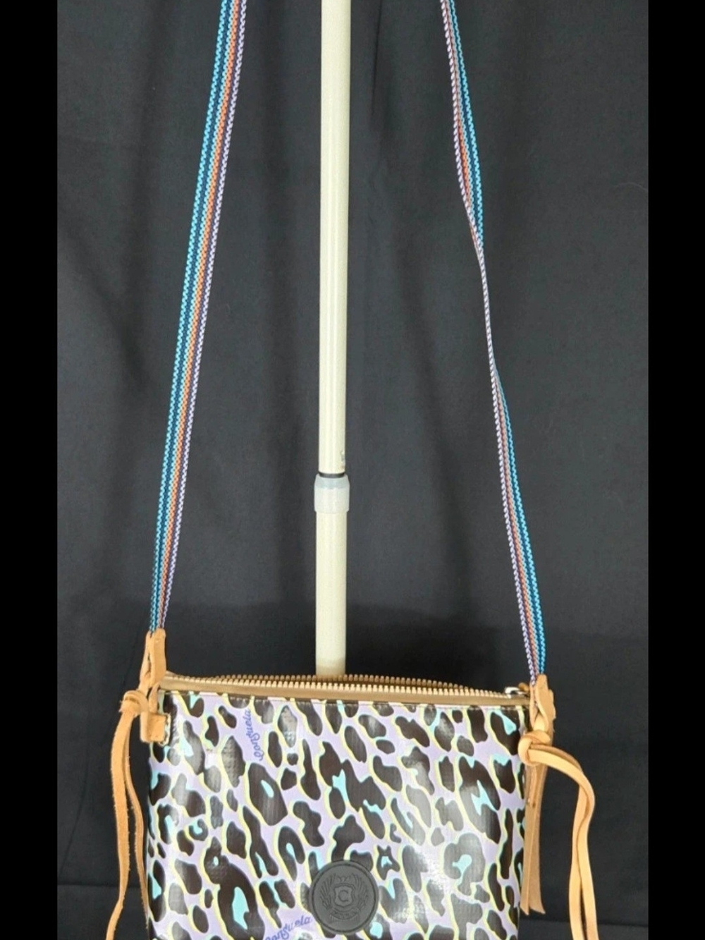 Consuela Leopard-Print Crossbody with Multicolor Strap